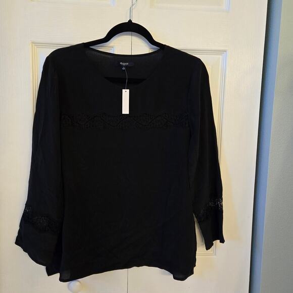 Madewell silk blouse Lace detail Dark Coquette sleeve Minimalist Career Y2K - Picture 1 of 16